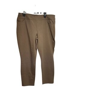 Susan Graver Weekend Tan Pull On Straight Leg Pants Womens Brown Pockets
